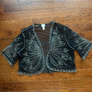 Chico's Black Sheer Beaded Embellished Shrug